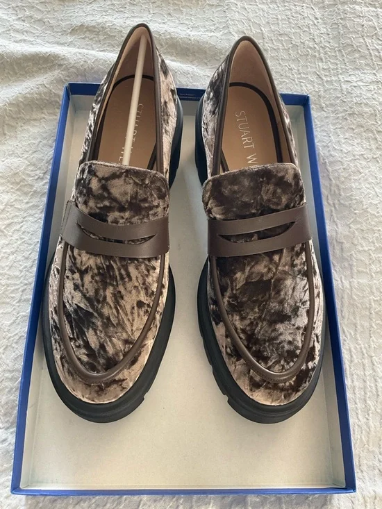 Stuart Weitzman Brown Crushed Velvet Soho  Loafers-Truffle - Picture 2 of 16